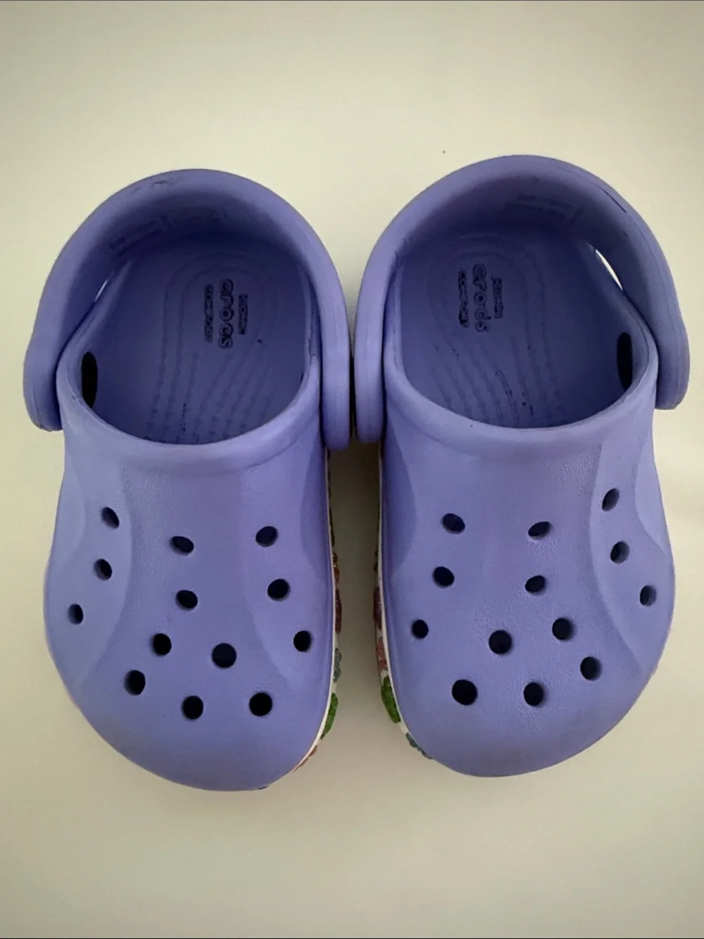 CROCS Kids Purple Clogs with Pink Logo Band and Multicolor Floral Accents